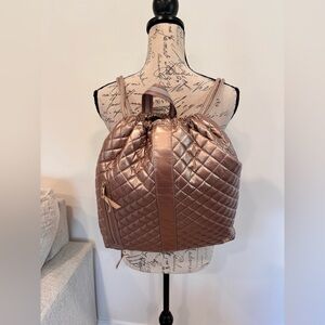 Oliver Thomas quilted rose gold tennis drawstring cinch backpack